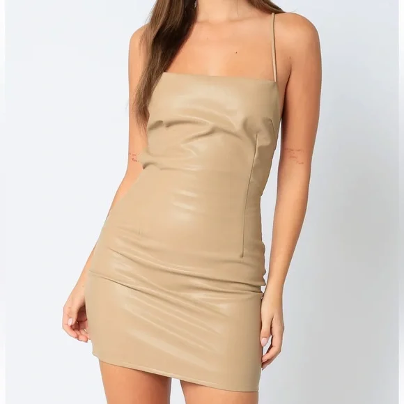 Olivaceous Dresses | Olivaceous _ Faux Leather Tie Back Mini Dress | Color: Tan | Size: M | Kimberlina1's Closet Olivaceous Dresses | Olivaceous _ Faux Leather Tie Back Mini Dress | Color: Tan | Size: M | Kimberlina1's Closet